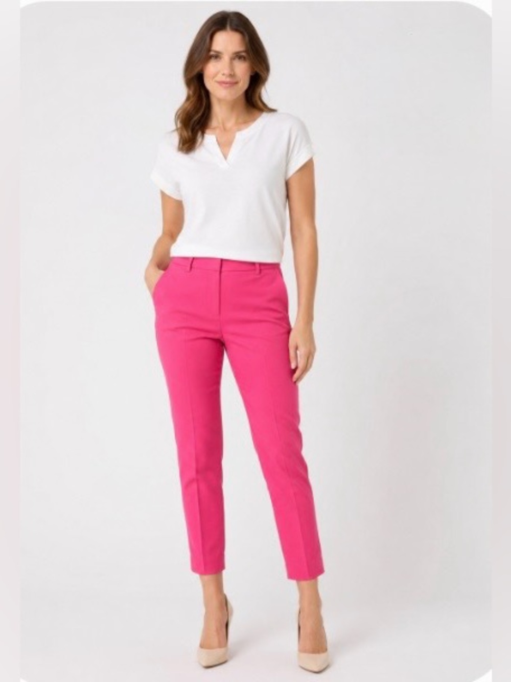 Liz Claiborne Emma pink slim leg ankle mid rise Slacks/4 Way Stretch Size 6